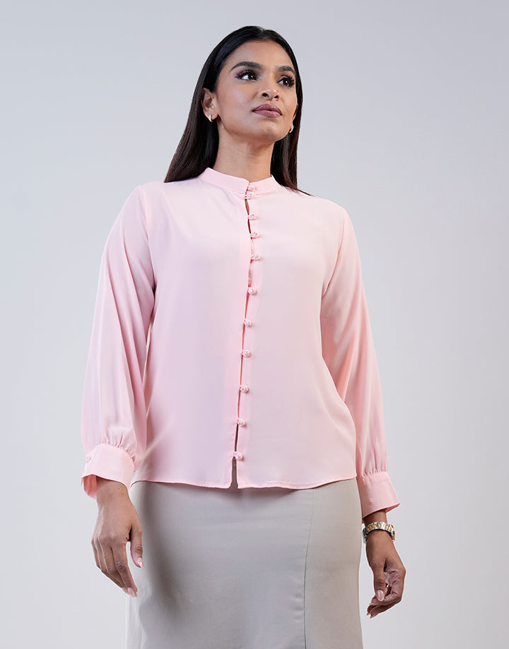 Mandarin Collar Button Down Blouse