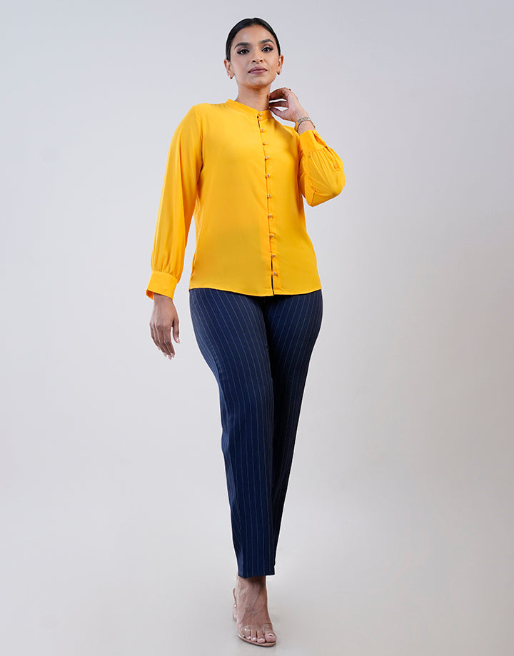 Mandarin Collar Button Down Blouse