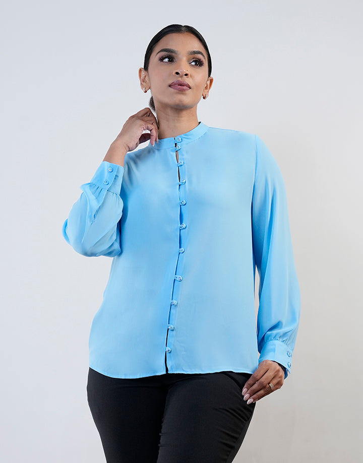 Mandarin Collar Button Down Blouse