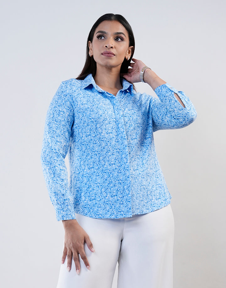 Long Sleeve Hidden Placket Shirt Blouse