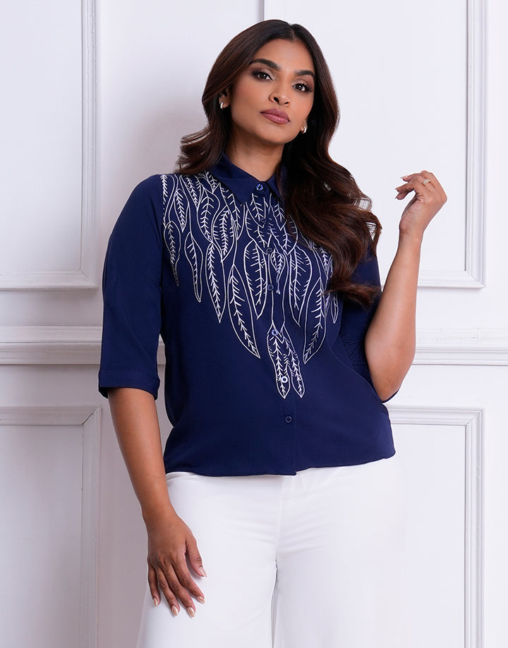 Print Detailed Button Down Blouse – Spring & Summer