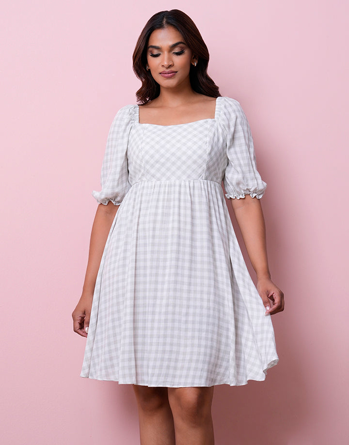 Checked Puff Sleeve Dress – Spring & Summer