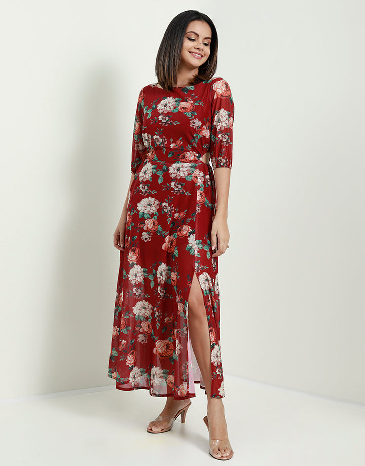 Floral Dress with Side Cut-Out Detail