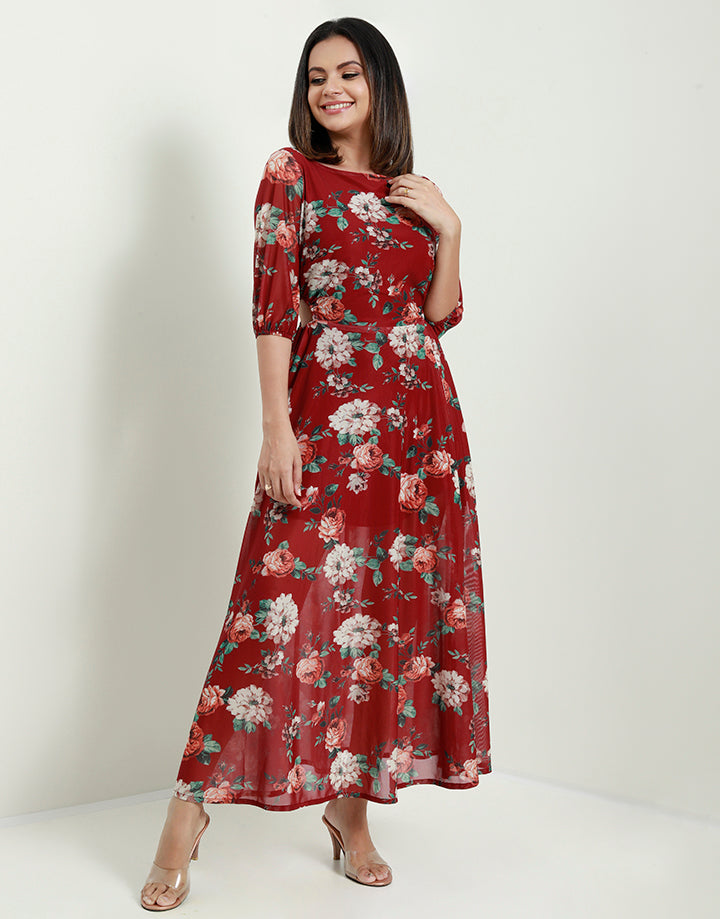 Floral Dress with Side Cut-Out Detail