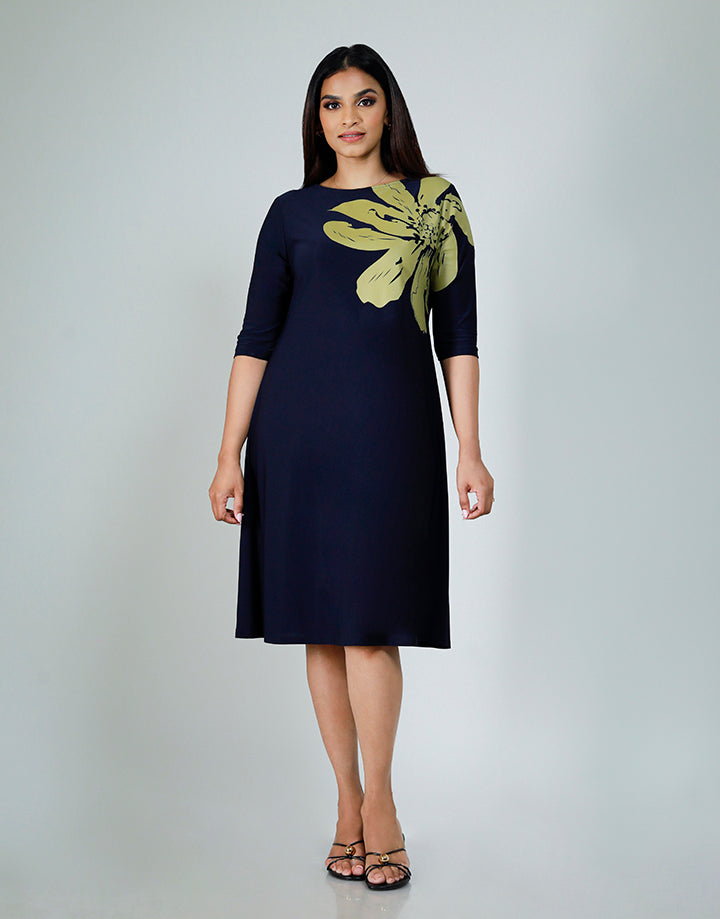 Heat and Bond Detail Dress with 3/4 Sleeve