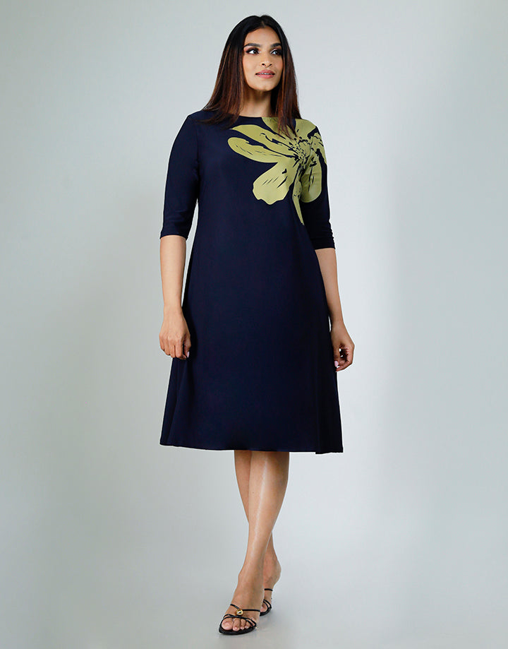 Heat and Bond Detail Dress with 3/4 Sleeve