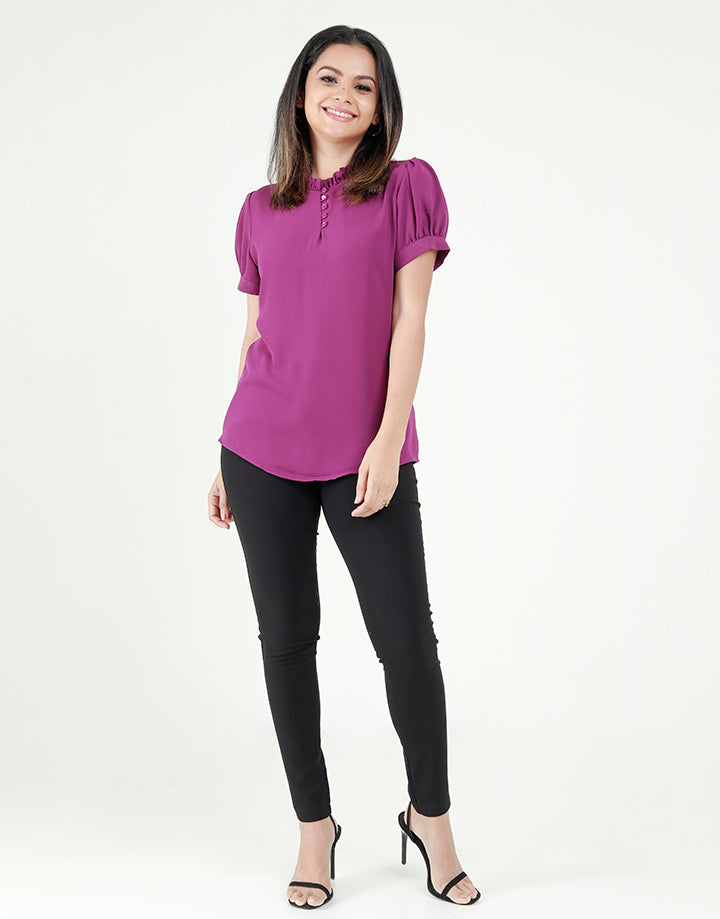 High Neck Blouse with Short Sleeves