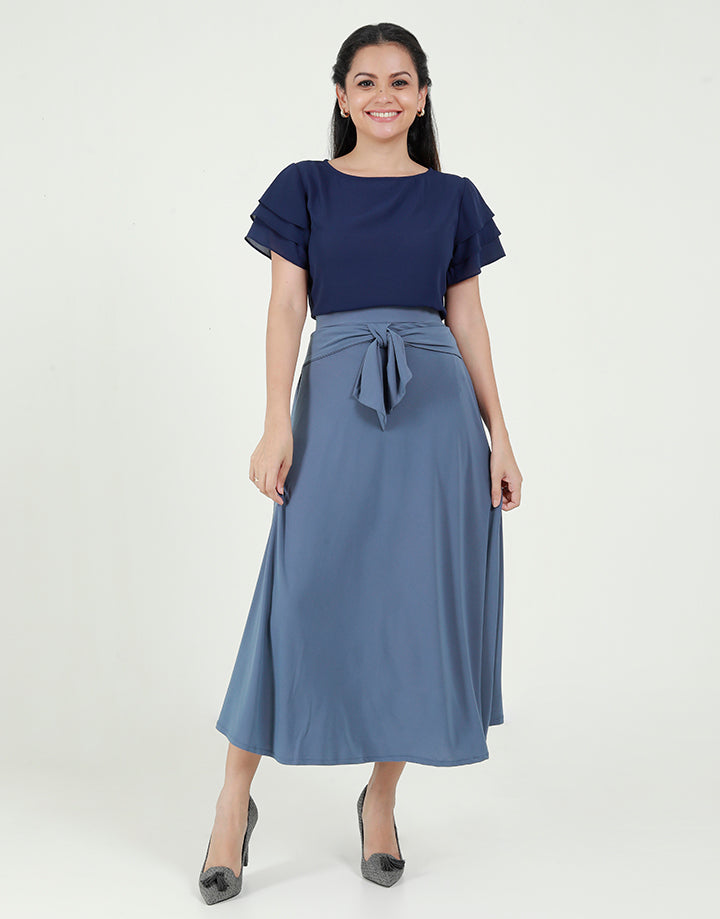 Layred Sleeves Blouse with Round Neck Line