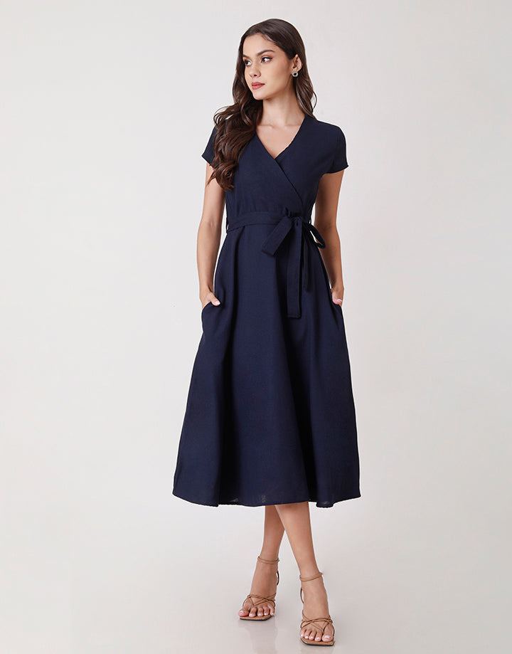 Linen Wrap Dress with Side Pockets