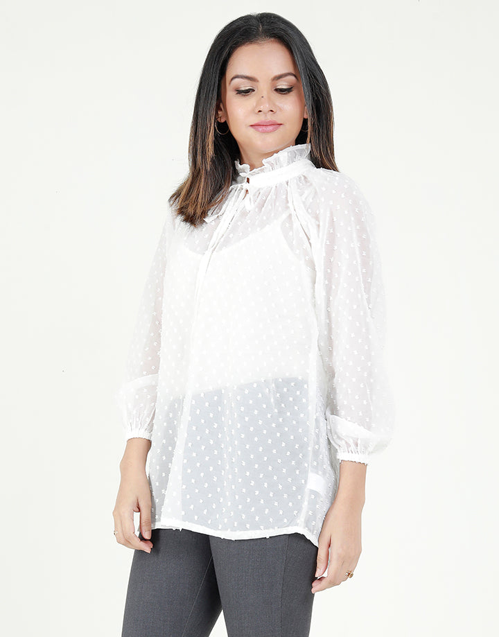 Long Sleeves Blouse with Tie Up Detail