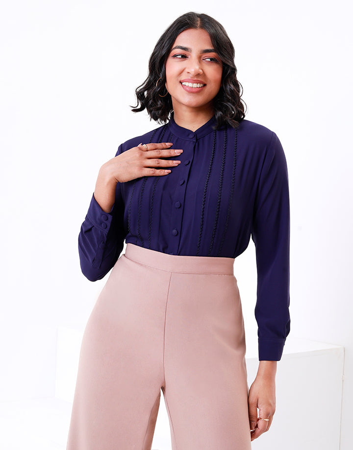 Long Sleeves Blouse with Pintuck Detail