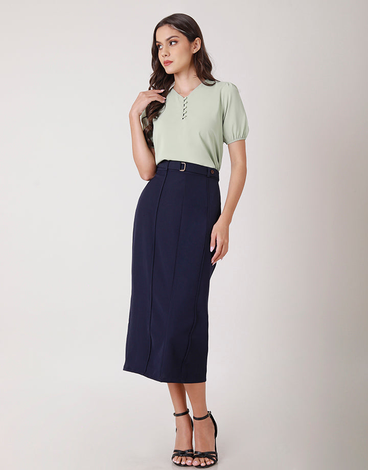 Long Slim Fit Formal Skirt with Belt