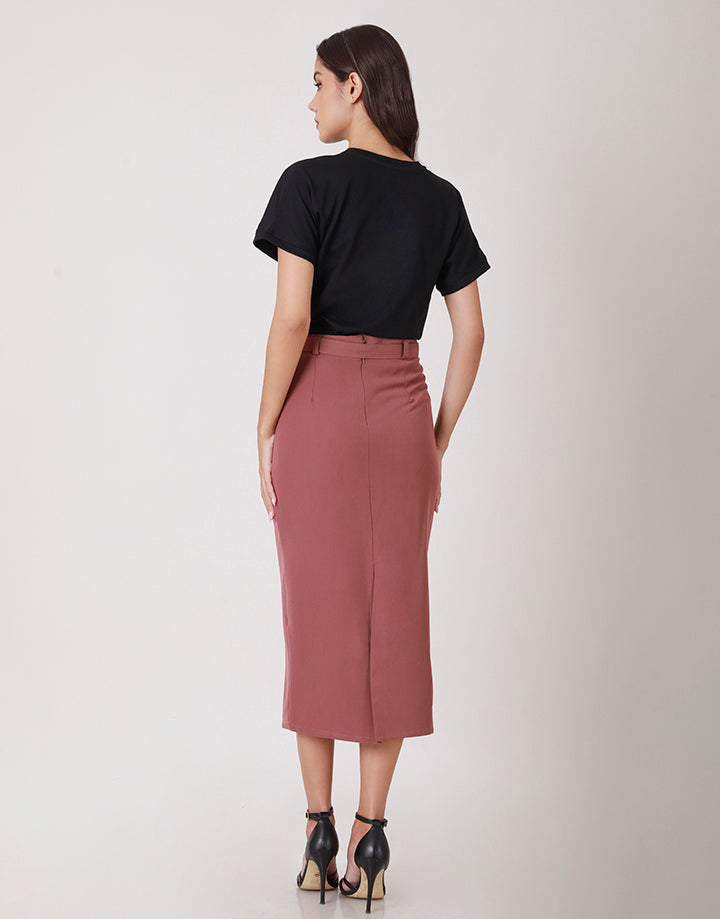 Long Slim Fit Formal Skirt with Belt