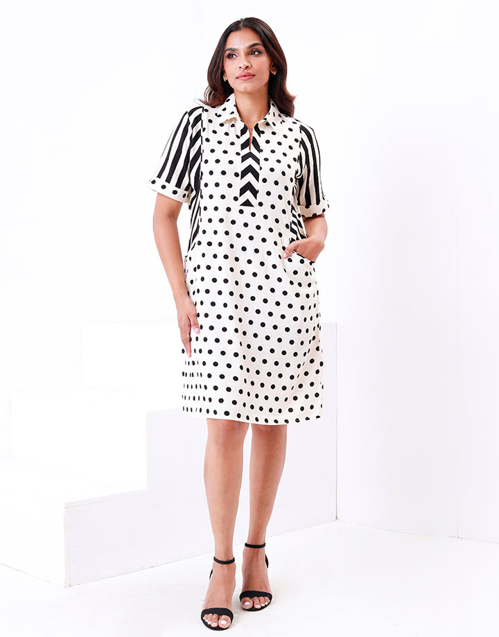 Polka Dot Striped Shirt Dress