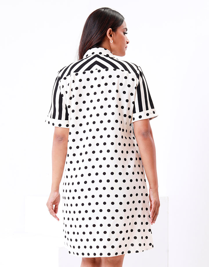 Polka Dot Striped Shirt Dress