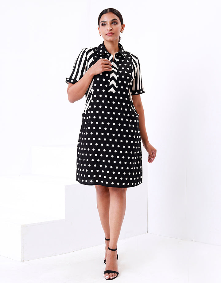 Polka Dot Striped Shirt Dress