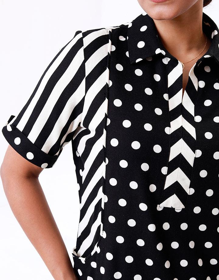 Polka Dot Striped Shirt Dress