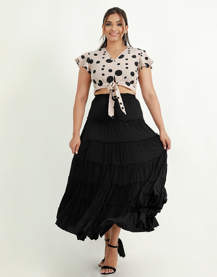 Polka Dotted Crop Top with Frill Sleeves