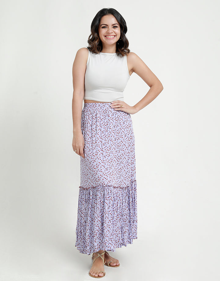 Printed Flared Maxi Skirt