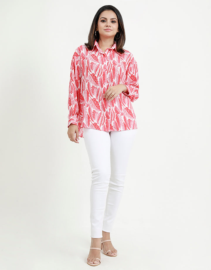 Printed Button Down Blouse with Collar