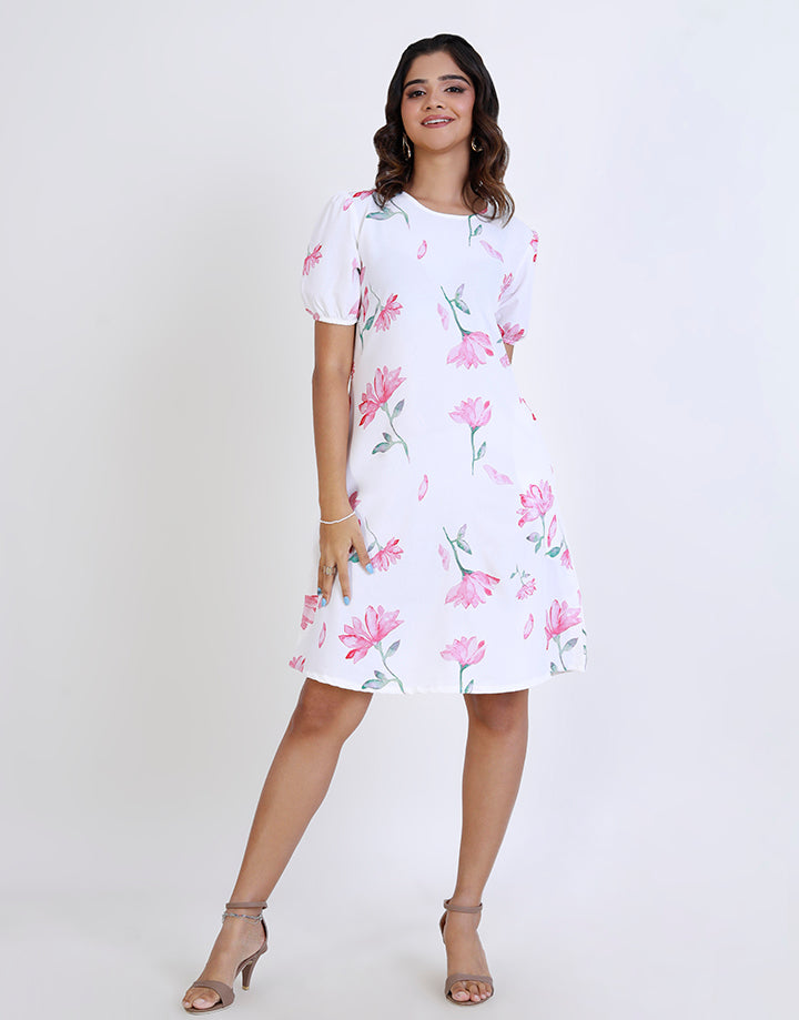 Printed Puff Sleeve Dress