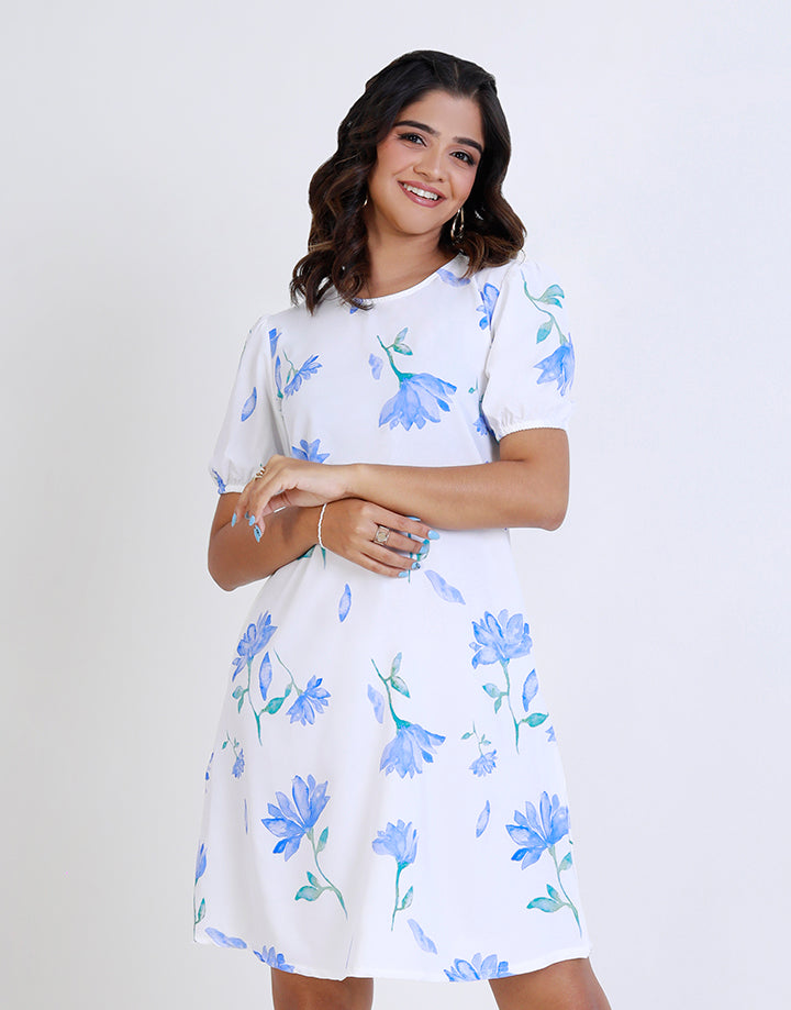 Printed Puff Sleeve Dress
