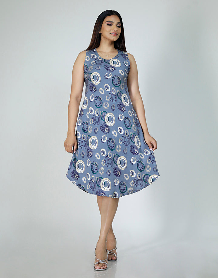 Printed Round Neck Dress with Sleeveless