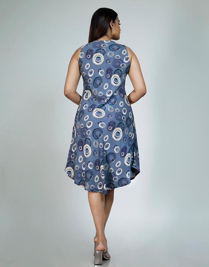 Printed Round Neck Dress with Sleeveless