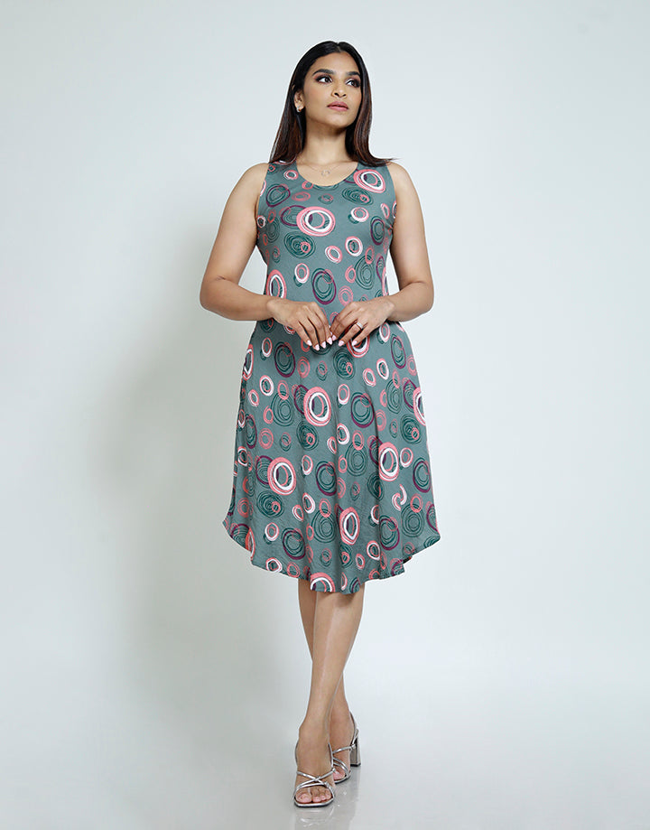Printed Round Neck Dress with Sleeveless