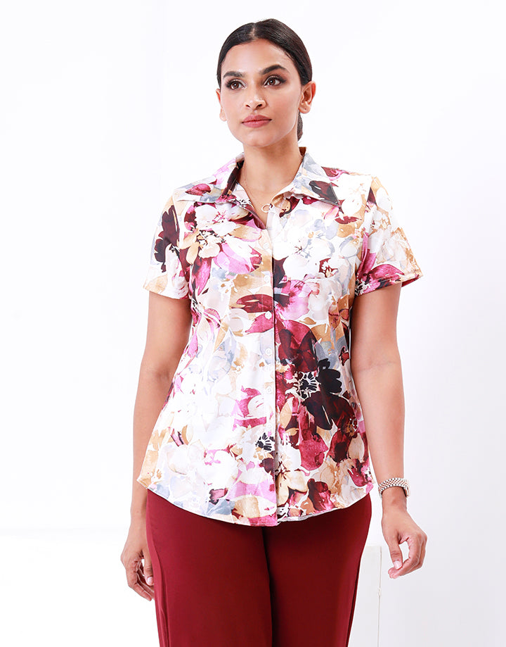 Printed Short Sleeves Shirt Blouse