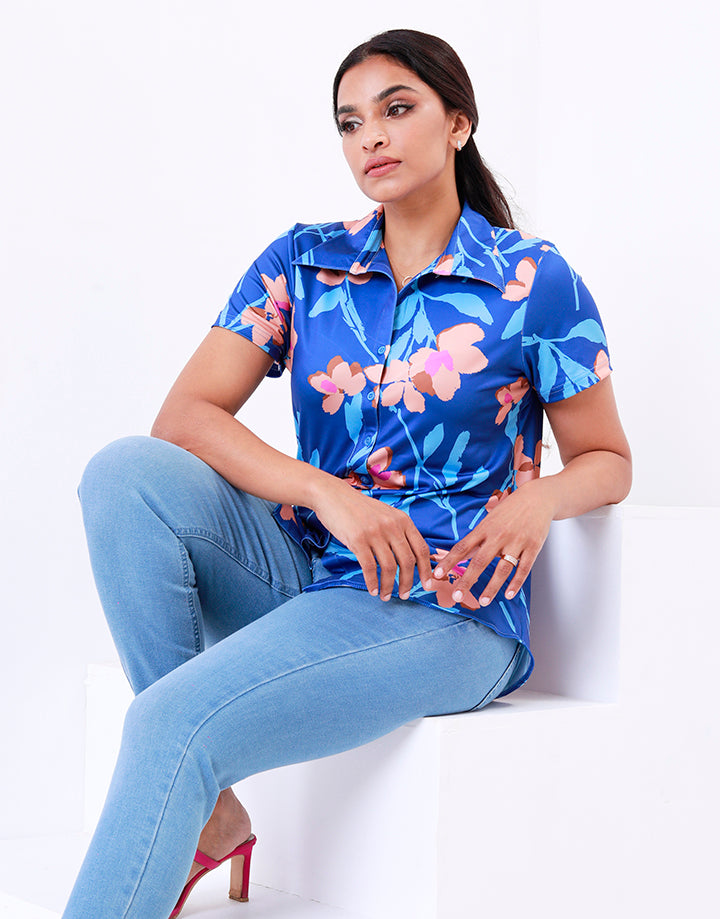 Printed Short Sleeves Shirt Blouse