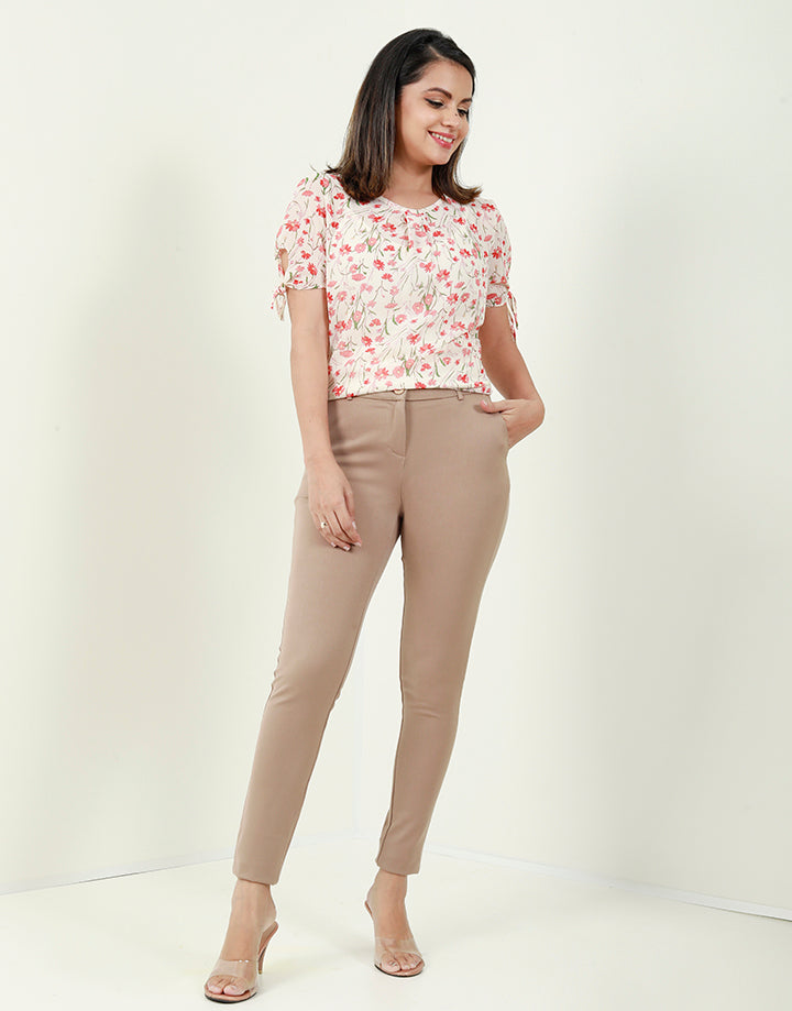 Printed blouse with Tie-up Bow Sleeves