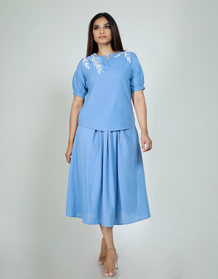 Puff Sleeves Top with V Placket