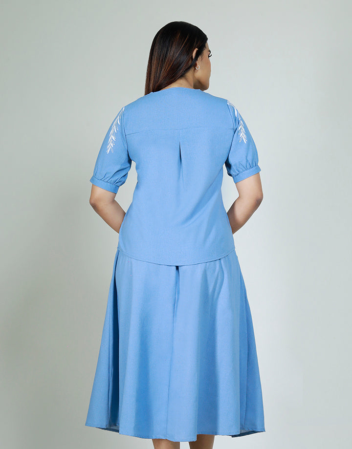 Puff Sleeves Top with V Placket