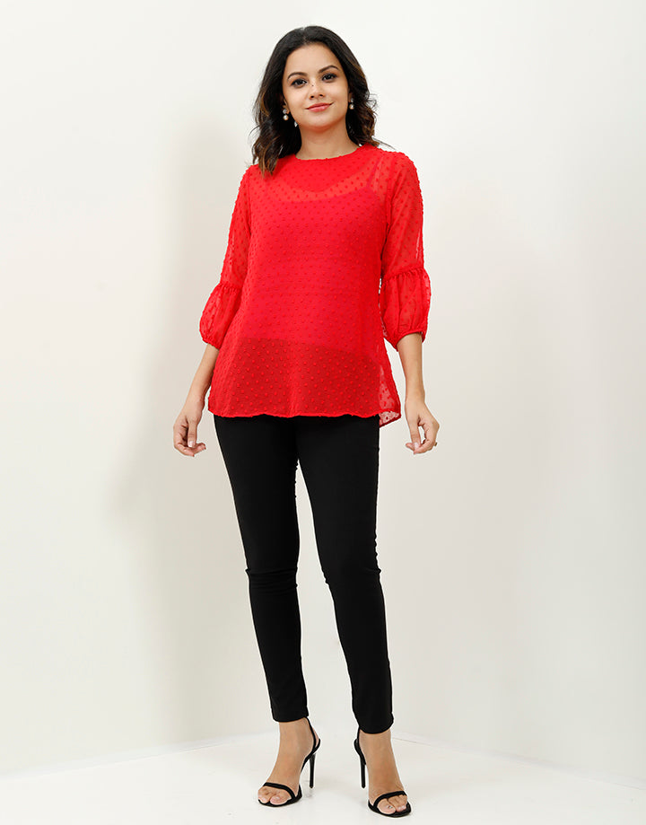Round Neck Blouse with Bishop Sleeves