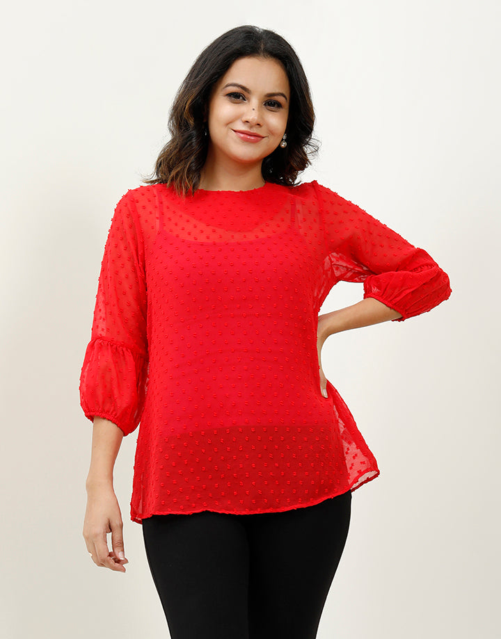 Round Neck Blouse with Bishop Sleeves