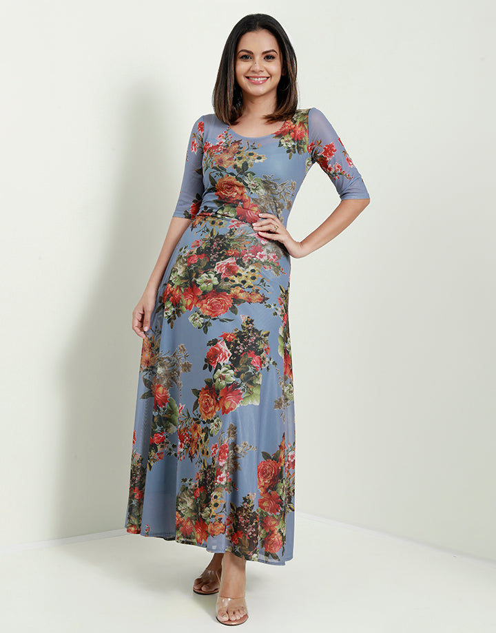 Round Neck Printed Maxi Dress