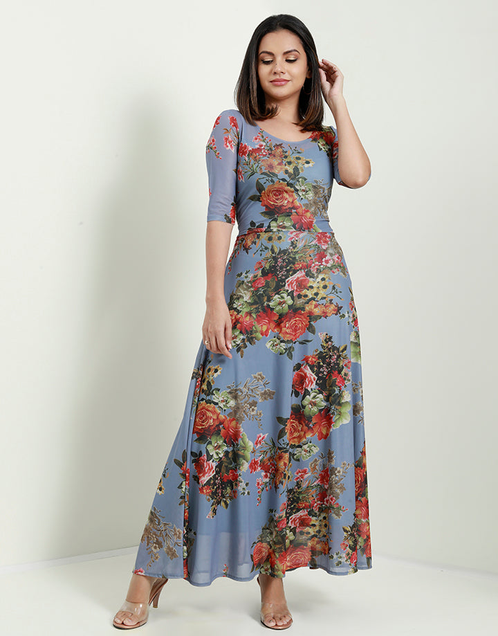 Round Neck Printed Maxi Dress