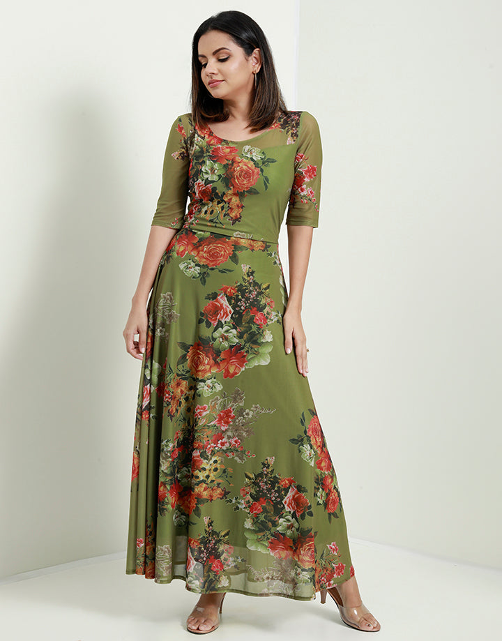 Round Neck Printed Maxi Dress
