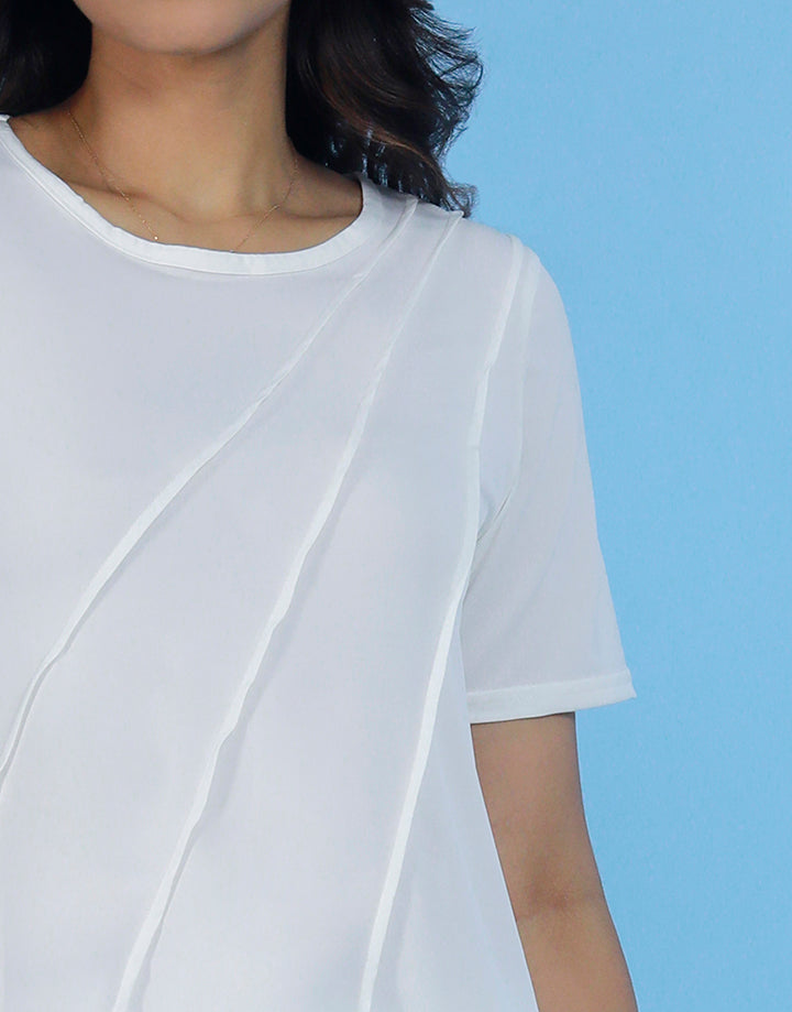 White Seam Detail Stretch Top