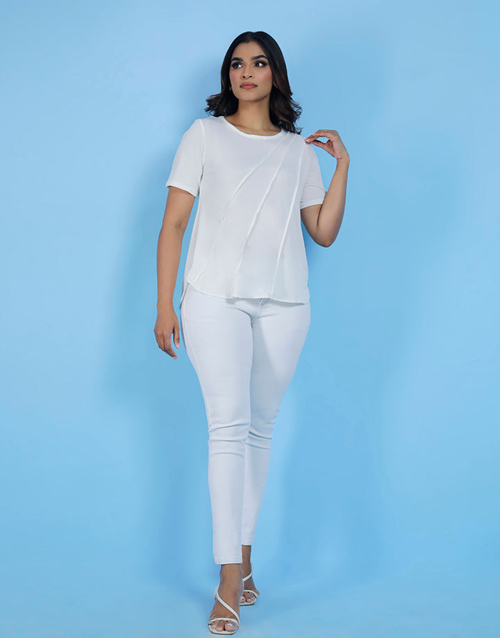 White Seam Detail Stretch Top
