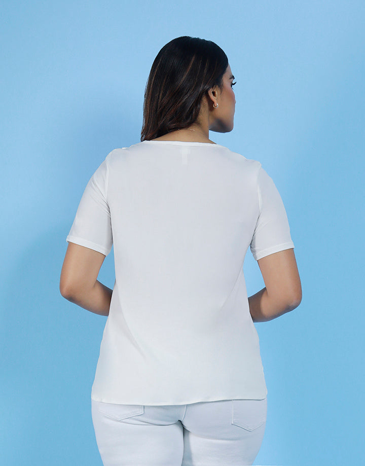 White Seam Detail Stretch Top