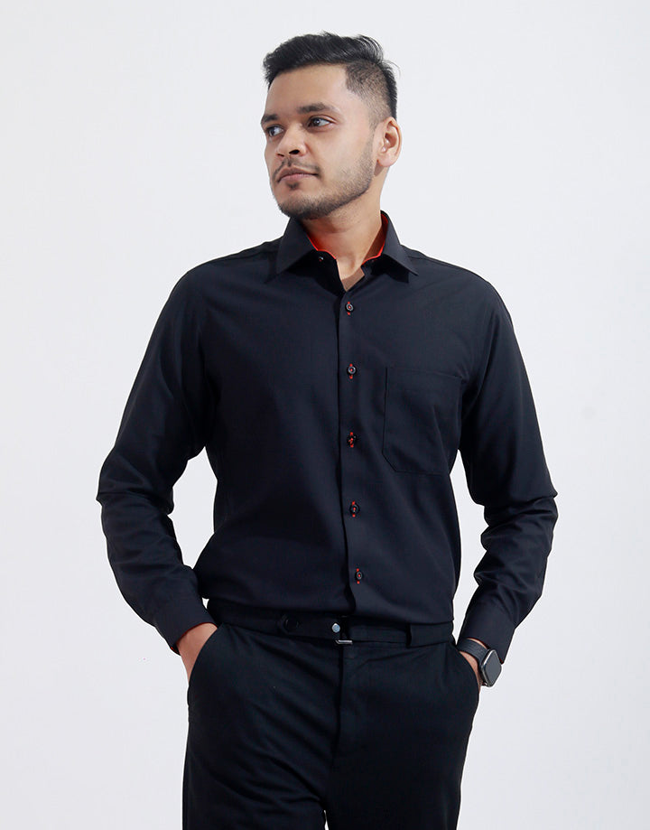 DENZO Solid Red Piping Slim Fit Shirt