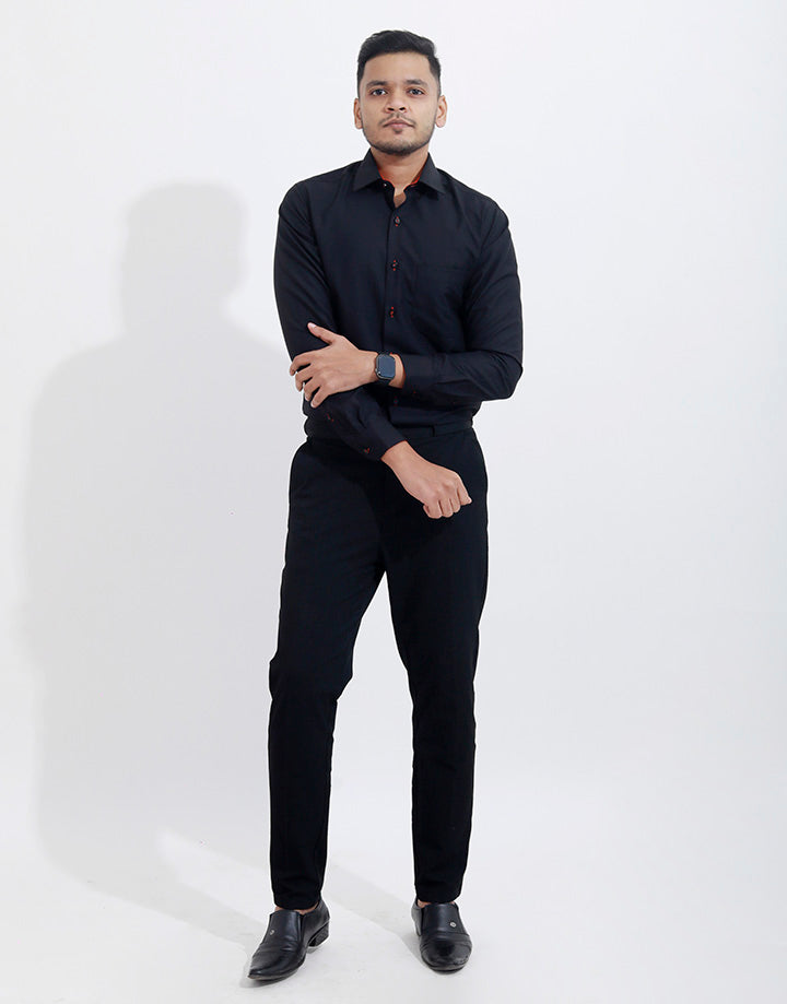 DENZO Solid Red Piping Slim Fit Shirt