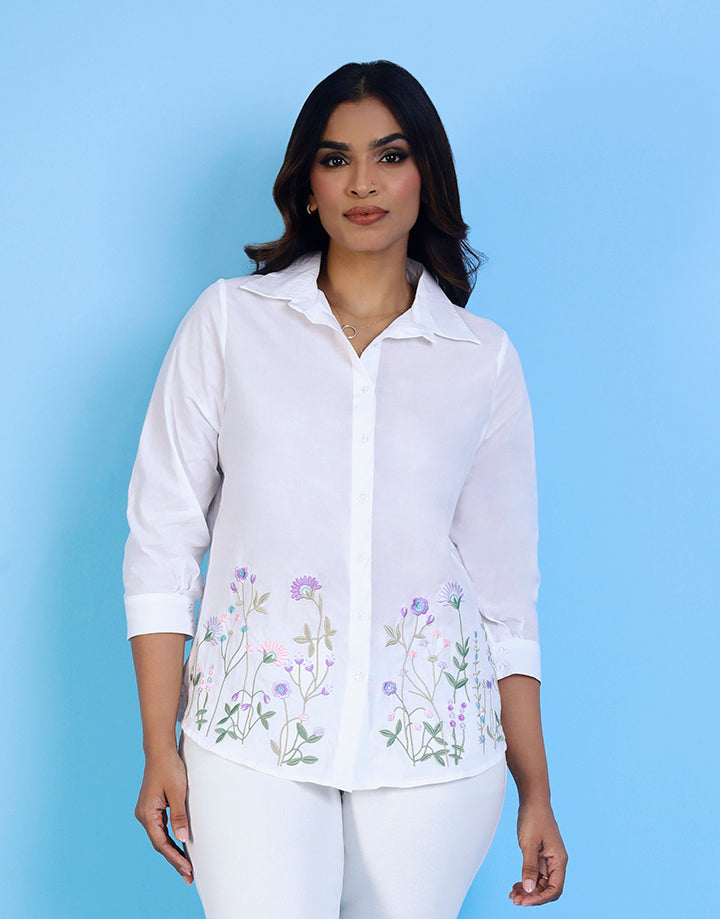 3/4 Sleeve Blouse with Embroidered