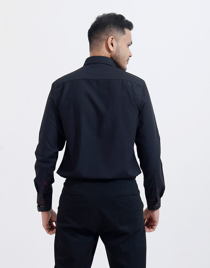 DENZO Solid Red Piping Slim Fit Shirt