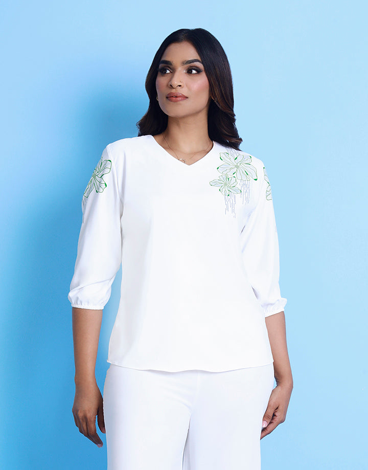 Puff Sleeve Top with Sublimention Print