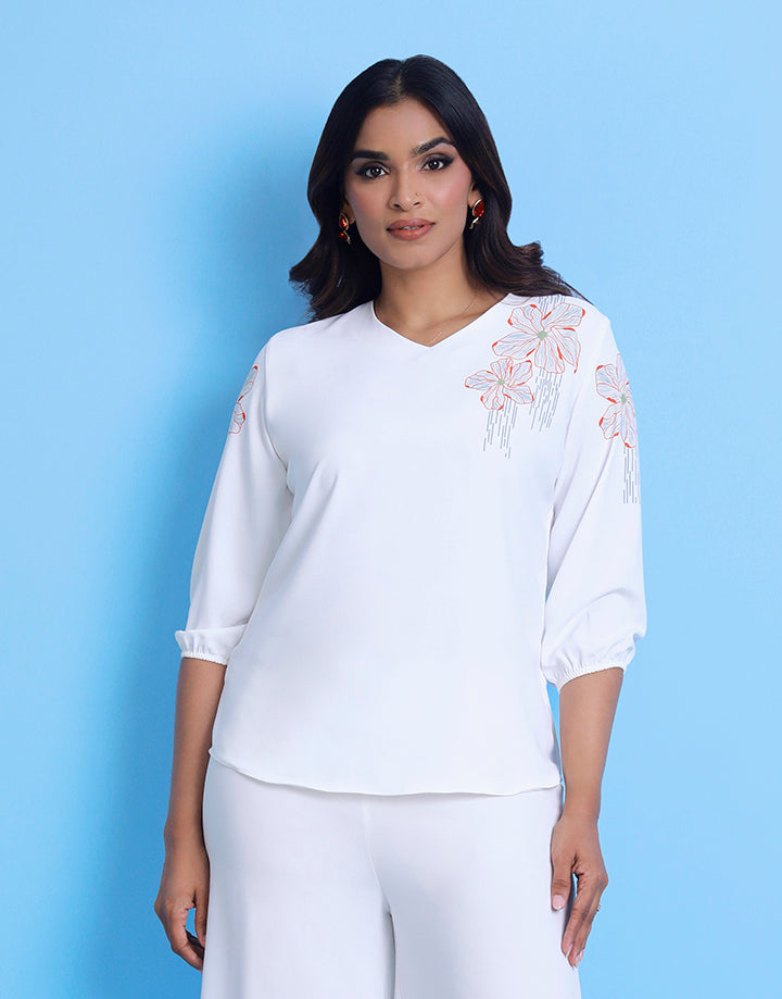 Puff Sleeve Top with Sublimention Print