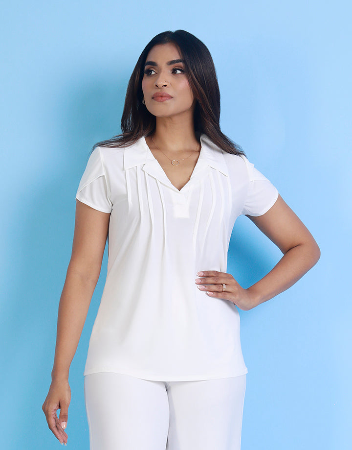 Collar Top with Pintucks Detail