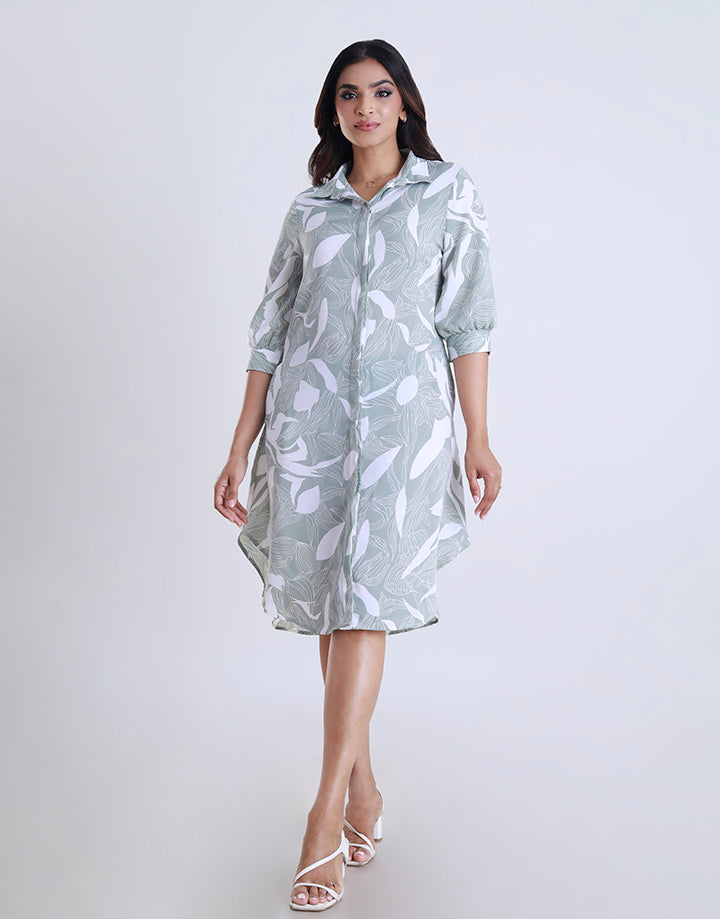 3/4 Sleeve Hidden Placket Shirt Dress
